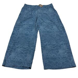 J Jill Blue Wide Leg Crop Pants Size M Medium Pull On Pockets Tropical Print NWT